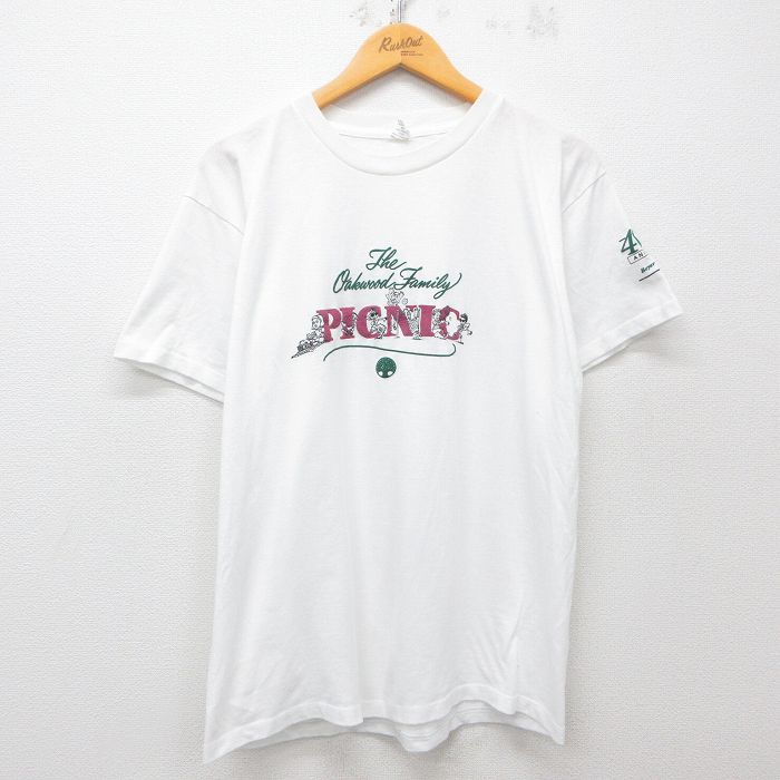 L★古着 半袖 ビンテージ Tシャツ メンズ 90年代 90s ピクニック コットン クルーネック USA製 白 ホワイト 25apr16 中古