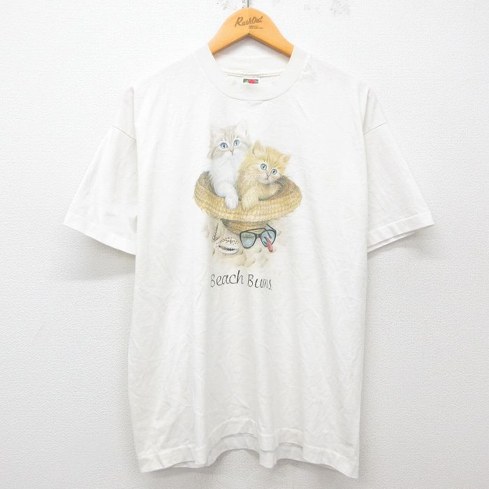 XL★古着 フルーツオブザルーム 半袖 ビンテージ Tシャツ メンズ 00年代 00s ネコ クルーネック 白 ホワイト 25apr16 中古