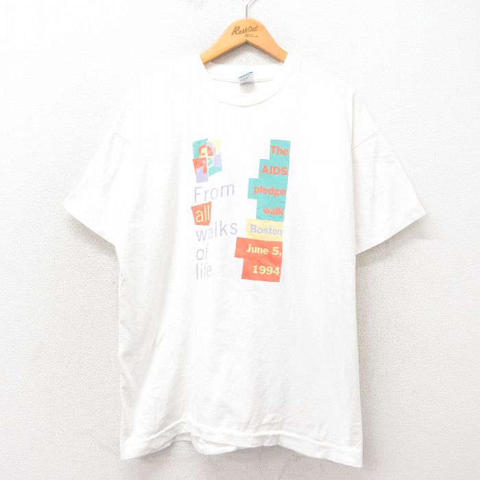 XL★古着 フルーツオブザルーム 半袖 ビンテージ Tシャツ メンズ 90年代 90s ボストン コットン クルーネック USA製 白 ホワイト 25apr23 中古