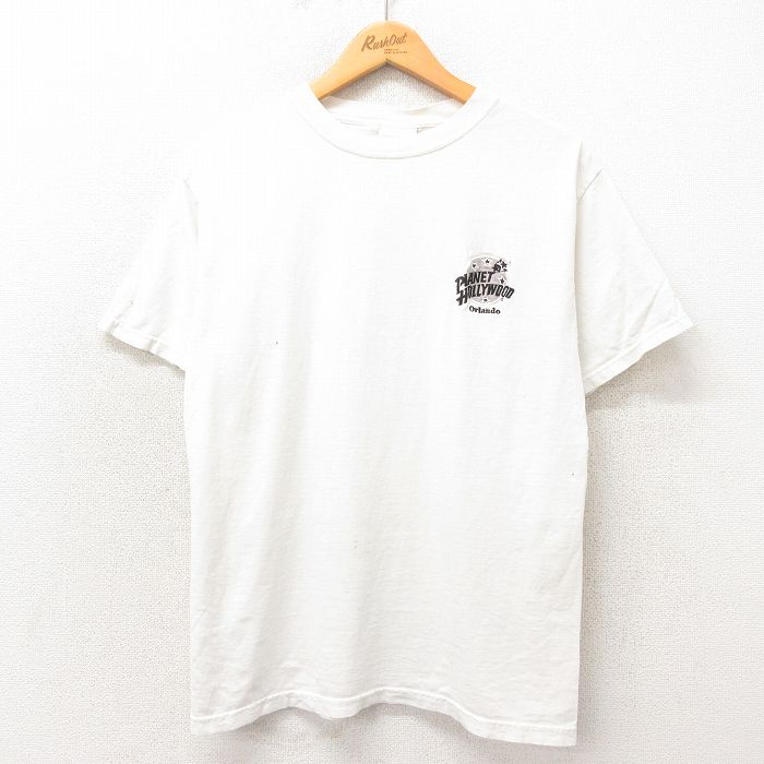 L★古着 半袖 ビンテージ Tシャツ メンズ 90年代 90s プラネットハリウッド コットン USA製 白 ホワイト 25apr23 中古