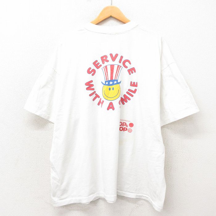 XL★古着 ヘインズ Hanes 半袖 ビンテージ Tシャツ メンズ 90年代 90s スマイル 大きいサイズ クルーネック USA製 白 ホワイト 【spe】 25apr23 中古