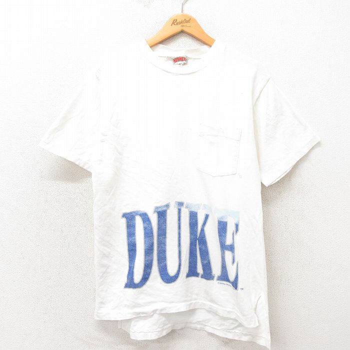 L★古着 半袖 ビンテージ Tシャツ メンズ 90年代 90s DUKE 胸ポケット付き コットン クルーネック USA製 白 ホワイト 【spe】 25apr23 中古