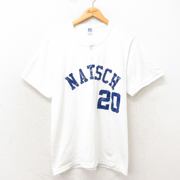 L★古着 ラッセル 半袖 ビンテージ Tシャツ メンズ 80年代 80s NATSCH ヘンリーネック USA製 白 ホワイト 25apr23 中古