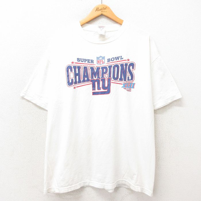 XL★古着 半袖 ビンテージ Tシャツ メンズ 00年代 00s NFL ニューヨークジャイアンツ 大きいサイズ コットン クルーネック 白 ホワイト アメフト スーパーボウル 25apr23 中古