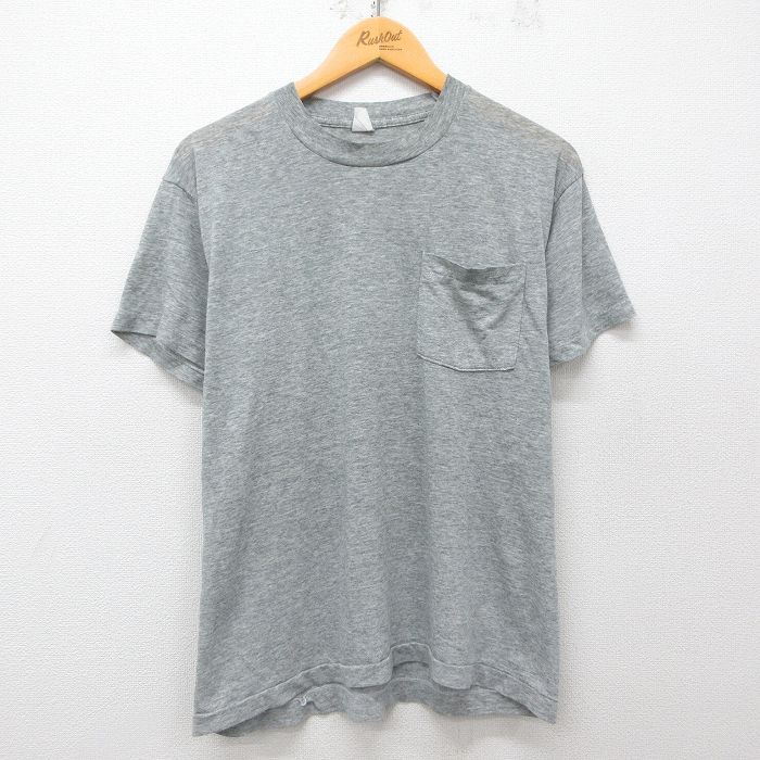 L★古着 半袖 ビンテージ Tシャツ メンズ 90年代 90s 無地 胸ポケット付き クルーネック グレー 霜降り 25apr23 中古