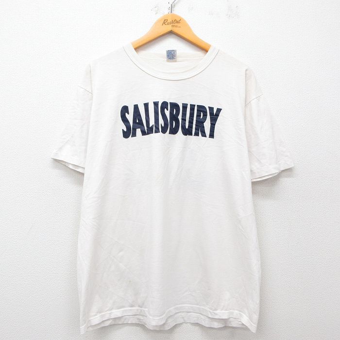 【50%OFF】XL★古着 ラッセル 半袖 ビンテージ Tシャツ メンズ 80年代 80s SALISBURY クルーネック USA製 白 ホワイト 25apr23 中古