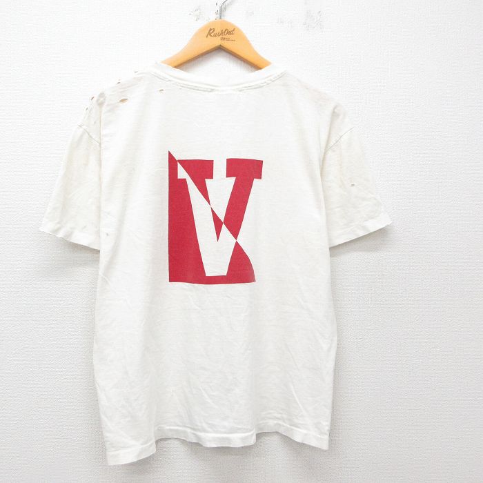 【50%OFF】L★古着 ヘインズ Hanes 半袖 ビンテージ Tシャツ メンズ 90年代 90s VALLEY ボロ コットン クルーネック USA製 白 ホワイト 25apr23 中古