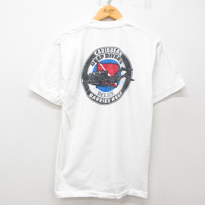 M★古着 半袖 ビンテージ Tシャツ メンズ 90年代 90s ダイビング コットン クルーネック 白 ホワイト 25apr23 中古