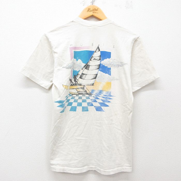 M★古着 半袖 ビンテージ Tシャツ メンズ 90年代 90s HOBIE コットン クルーネック USA製 白 ホワイト 25apr23 中古