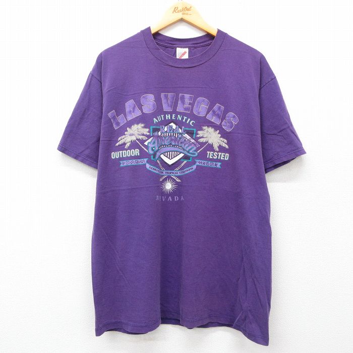 XL★古着 ジャージーズ 半袖 ビンテージ Tシャツ メンズ 90年代 90s ラスベガス コットン クルーネック USA製 紫 パープル 25apr23 中古