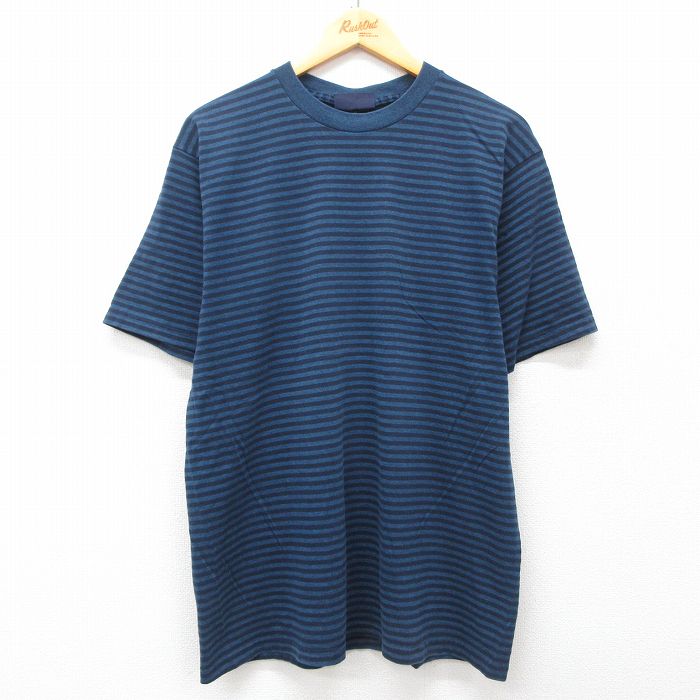 L★古着 ピューリタン 半袖 ビンテージ Tシャツ メンズ 00年代 00s クルーネック 紺他 ネイビー ボーダー 【spe】 25apr23 中古