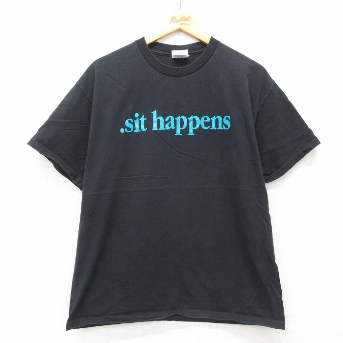 L★古着 半袖 ビンテージ Tシャツ メンズ 00年代 00s Sit happens コットン クルーネック 黒 ブラック 25apr23 中古