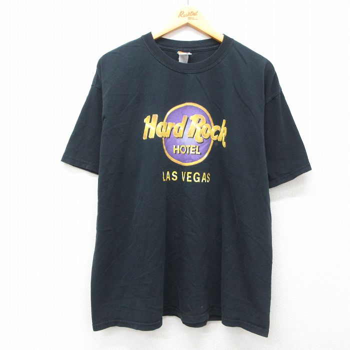 XL★古着 半袖 ビンテージ Tシャツ メンズ 00年代 00s ハードロックカフェ ラスベガス 大きいサイズ コットン クルーネック 黒 ブラック 25apr23 中古