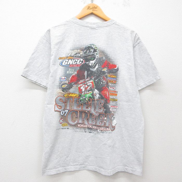 XL★古着 半袖 ビンテージ Tシャツ メンズ 00年代 00s STEELE CREEK バイク クルーネック 薄グレー 霜降り 25apr23 中古