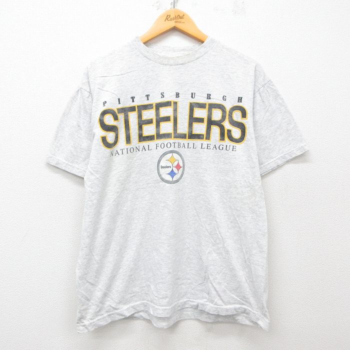 XL★古着 半袖 ビンテージ Tシャツ メンズ 00年代 00s NFL ピッツバーグスティーラーズ クルーネック 薄グレー 霜降り アメフト スーパーボウル 25apr23 中古