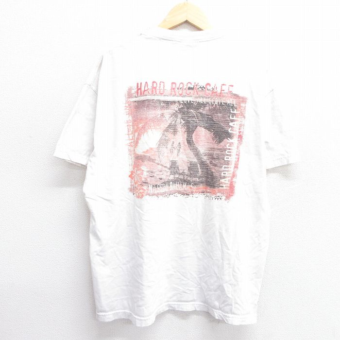 XL★古着 半袖 ビンテージ Tシャツ メンズ 00年代 00s ハードロックカフェ ナッソー ヤシの木 コットン クルーネック 白 ホワイト 25apr23 中古