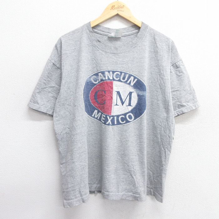 XL★古着 半袖 ビンテージ Tシャツ メンズ 00年代 00s カンクン メキシコ コットン クルーネック グレー 霜降り 25apr23 中古