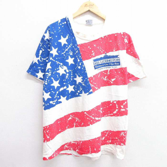 XL★古着 半袖 ビンテージ Tシャツ メンズ 90年代 90s 星条旗 レキシントン コットン クルーネック 白他 ホワイト 25apr23 中古