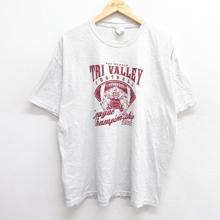 【20%OFF】XL★古着 ヘインズ Hanes 半袖 ビンテージ Tシャツ メンズ 00年代 00s トリバレー フットボール 大きいサイズ クルーネック 薄グレー 霜降り 25apr23 中古
