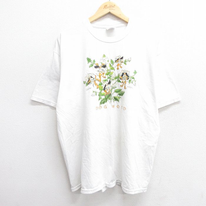 XL★古着 ジャージーズ 半袖 ビンテージ Tシャツ メンズ 00年代 00s 犬 花 クルーネック 白 ホワイト 25apr23 中古