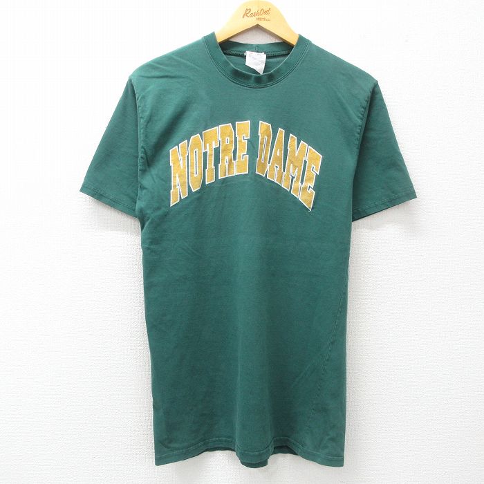 M★古着 マジェスティック 半袖 ビンテージ Tシャツ メンズ 90年代 90s ノートルダム クルーネック USA製 緑 グリーン 25apr23 中古