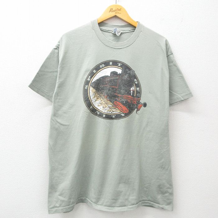 ヘインズ 90s 半袖Tシャツ 機関車 グリーン XL | 古着
