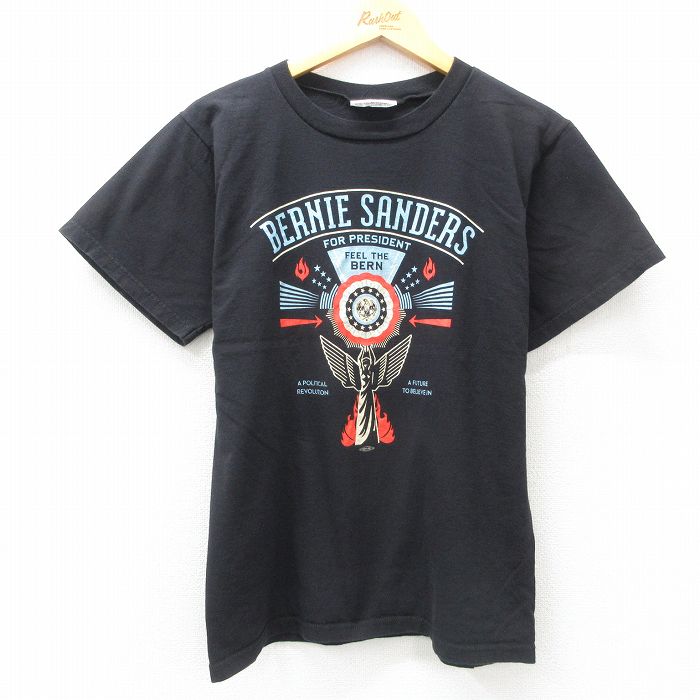 M★古着 半袖 ビンテージ Tシャツ メンズ 90年代 90s BERNIE SANDERS コットン クルーネック USA製 黒 ブラック 25apr23 中古