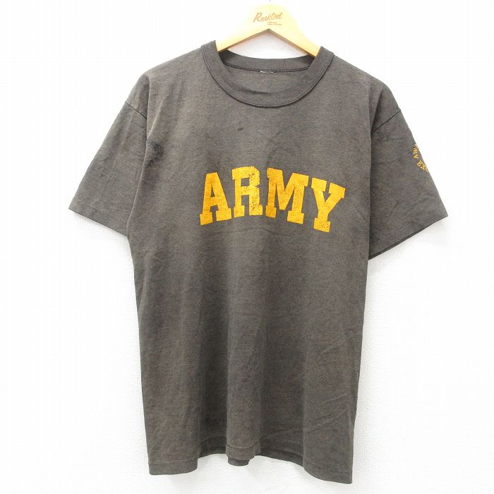 L★古着 半袖 ビンテージ Tシャツ メンズ 90年代 90s ミリタリー アーミー クルーネック グレー系 霜降り 25apr23 中古