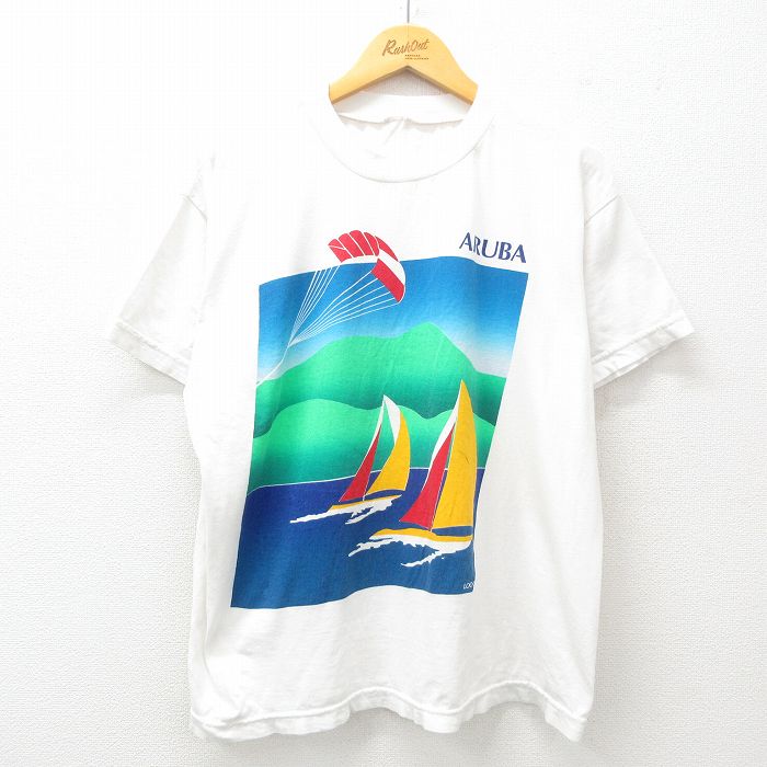L★古着 半袖 ビンテージ Tシャツ メンズ 00年代 00s ヨット クルーネック 白 ホワイト 25apr23 中古