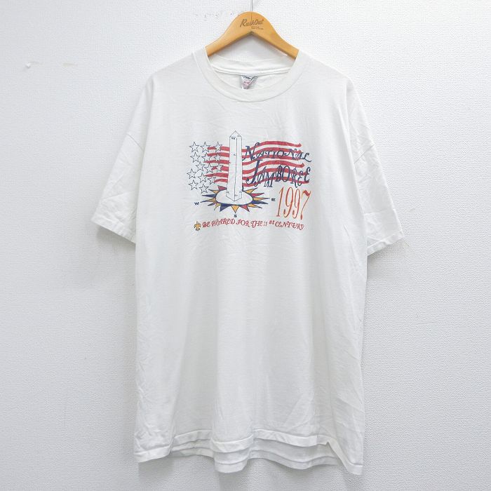 XL★古着 オニータ ONEITA 半袖 ビンテージ Tシャツ メンズ 90年代 90s 灯台 ジャンボリー 大きいサイズ ロング丈 クルーネック USA製 白 ホワイト 25apr24 中古