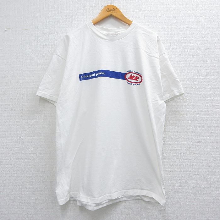 XL★古着 フルーツオブザルーム 半袖 ビンテージ Tシャツ メンズ 90年代 90s ACE 大きいサイズ コットン クルーネック 白 ホワイト 25apr24 中古