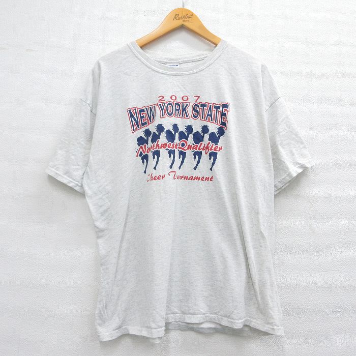 XL★古着 半袖 ビンテージ Tシャツ メンズ 00年代 00s チアリーディング ニューヨーク 大きいサイズ クルーネック グレー 霜降り 25apr24 中古