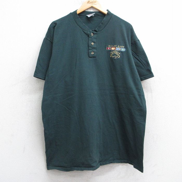 XL★古着 オニータ ONEITA 半袖 ビンテージ Tシャツ メンズ 90年代 90s RIVERS 大きいサイズ ロング丈 コットン ヘンリーネック USA製 緑 グリーン 25apr24 中古