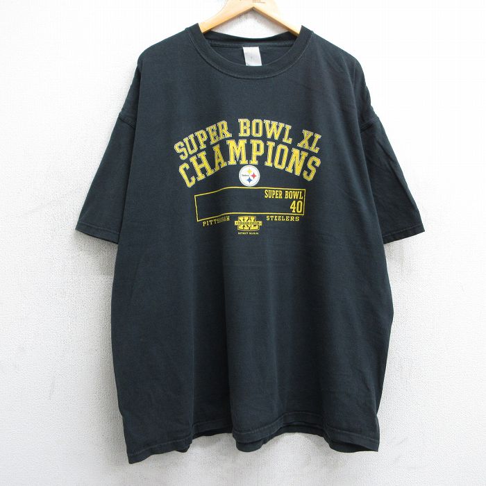 XL★古着 半袖 ビンテージ Tシャツ メンズ 00年代 00s NFL ピッツバーグスティーラーズ 大きいサイズ クルーネック 黒 ブラック アメフト スーパーボウル 25apr24 中古