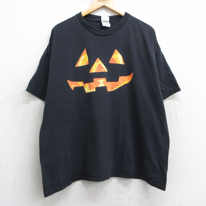 XL★古着 半袖 ビンテージ Tシャツ メンズ 00年代 00s ジャックオーオランタン ハロウィン 大きいサイズ コットン クルーネック 黒 ブラック 25apr24 中古