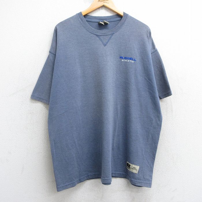 【50%OFF】XL★古着 ラッセル 半袖 ビンテージ Tシャツ メンズ 00年代 00s ワンポイントロゴ 大きいサイズ クルーネック 薄紺 ネイビー 霜降り 【spe】 25apr24 中古