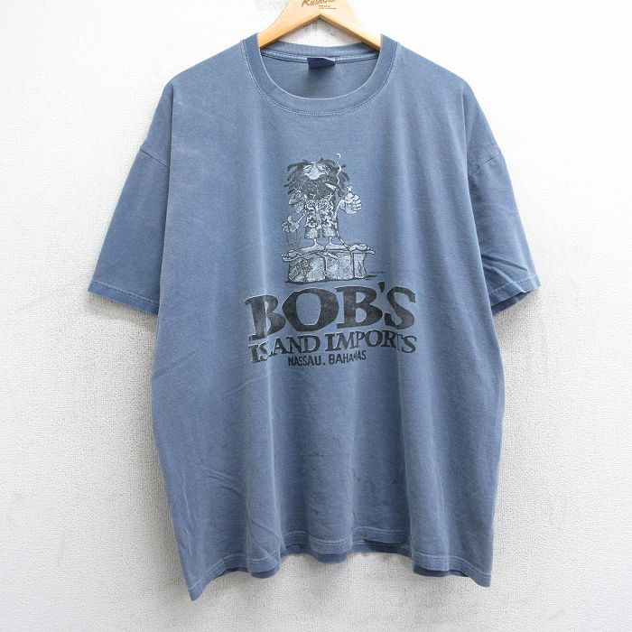 【50%OFF】XL★古着 半袖 ビンテージ Tシャツ メンズ 90年代 90s BOBS 大きいサイズ コットン クルーネック 薄紺 ネイビー 25apr24 中古