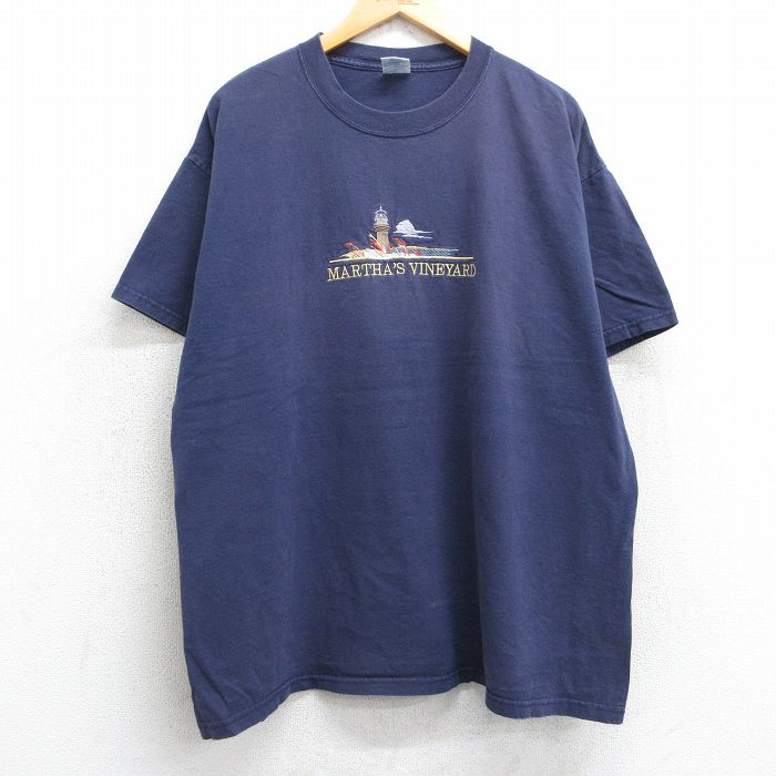 90s 半袖Tシャツ 灯台刺繍 ネイビー XL | 古着