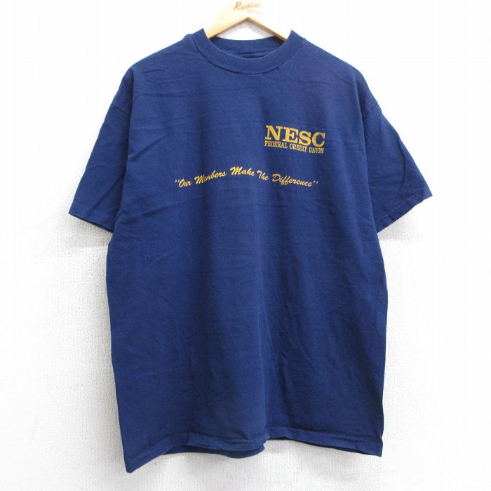 XL★古着 ヘインズ Hanes 半袖 ビンテージ Tシャツ メンズ 90年代 90s NESC コットン クルーネック USA製 紺 ネイビー 25apr24 中古
