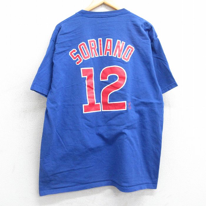 XL★古着 マジェスティック 半袖 ビンテージ Tシャツ メンズ 00年代 00s MLB シカゴカブス アルフォンソソリアーノ 12 大きいサイズ コットン クルーネック 青 ブルー メジャーリーグ ベースボール 野球 25apr24 中古