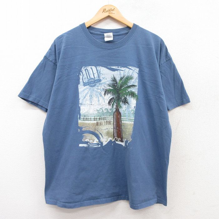 【20%OFF】XL★古着 半袖 ビンテージ Tシャツ メンズ 00年代 00s ヤシの木 ビン 大きいサイズ コットン クルーネック 薄紺 ネイビー 25apr24 中古
