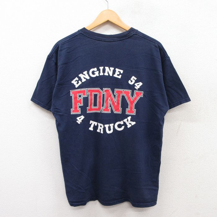 【50%OFF】L★古着 ジャージーズ 半袖 ビンテージ Tシャツ メンズ 00年代 00s FDNY コットン クルーネック 紺 ネイビー 25apr24 中古