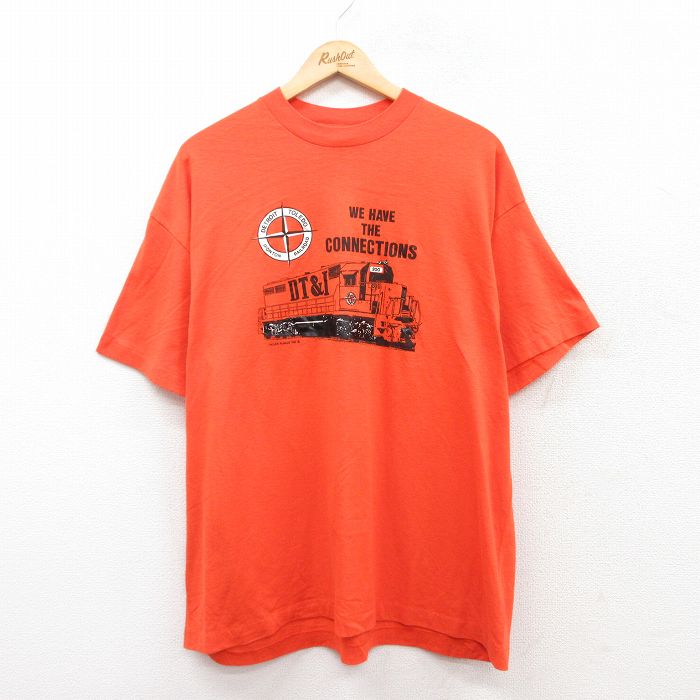 XL★古着 半袖 ビンテージ Tシャツ メンズ 90年代 90s 機関車 大きいサイズ クルーネック USA製 オレンジ 25apr24 中古