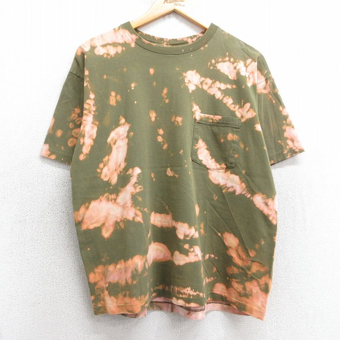 L★古着 ギャップ GAP 半袖 ビンテージ Tシャツ メンズ 90年代 90s 胸ポケット付き コットン クルーネック USA製 濃緑他 グリーン ブリーチ加工 25apr24 中古