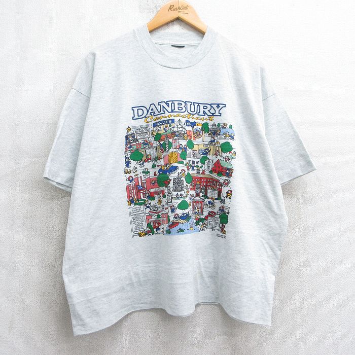 XL★古着 半袖 ビンテージ Tシャツ メンズ 90年代 90s ダンベリー 街 大きいサイズ クルーネック 薄グレー 霜降り 【spe】 25apr24 中古