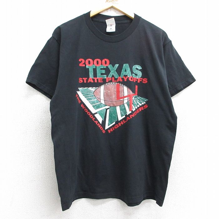 L★古着 フルーツオブザルーム 半袖 ビンテージ Tシャツ メンズ 00年代 00s テキサス フットボール クルーネック 黒 ブラック 25apr24 中古