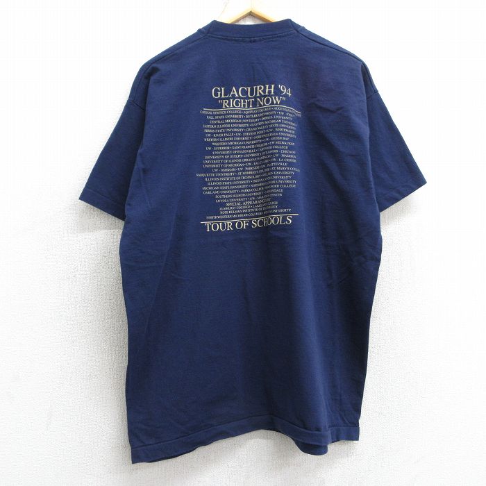 XL★古着 フルーツオブザルーム 半袖 ビンテージ Tシャツ メンズ 90年代 90s スタッフ GLACURH コットン クルーネック USA製 紺 ネイビー 25apr24 中古