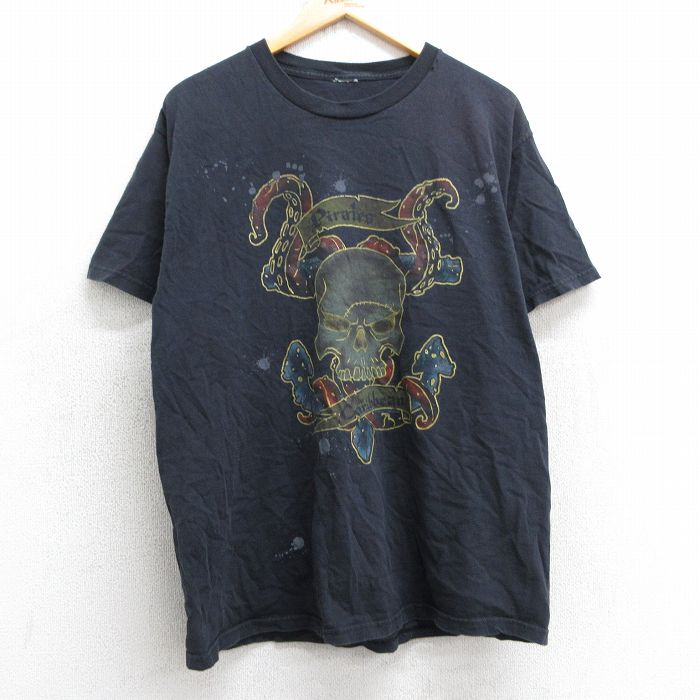L★古着 半袖 ビンテージ Tシャツ メンズ 00年代 00s 映画 パイレーツオブカリビアン クルーネック 黒 ブラック 25apr24 中古