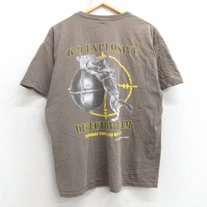L★古着 半袖 ビンテージ Tシャツ メンズ 00年代 00s 犬 コットン クルーネック 茶 ブラウン 25apr24 中古