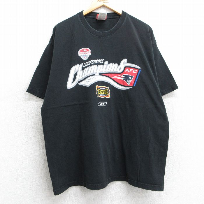 XL★古着 リーボック REEBOK 半袖 ビンテージ Tシャツ メンズ 00年代 00s NFL ニューイングランドペイトリオッツ 大きいサイズ コットン クルーネック 黒 ブラック アメフト スーパーボウル 25apr24 中古